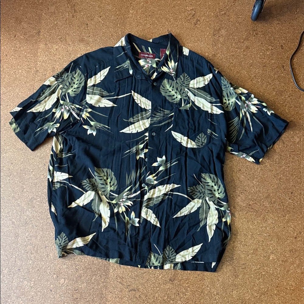 Covington Black and Green Leaf Print Men's Shirt
